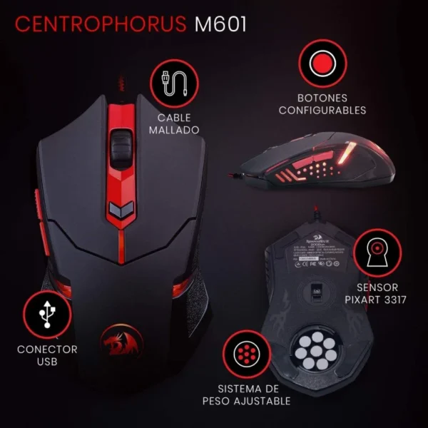 Redragon S101-BA — Combo Teclado membrana, mouse y headset con cable, mousepad, RGB, Español - Imagen 5