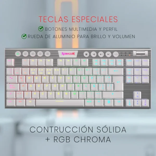 Redragon K621 Horus TKL White — Teclado mecánico, inalámbrico, Bluetooth, RGB, blanco, español - Imagen 6