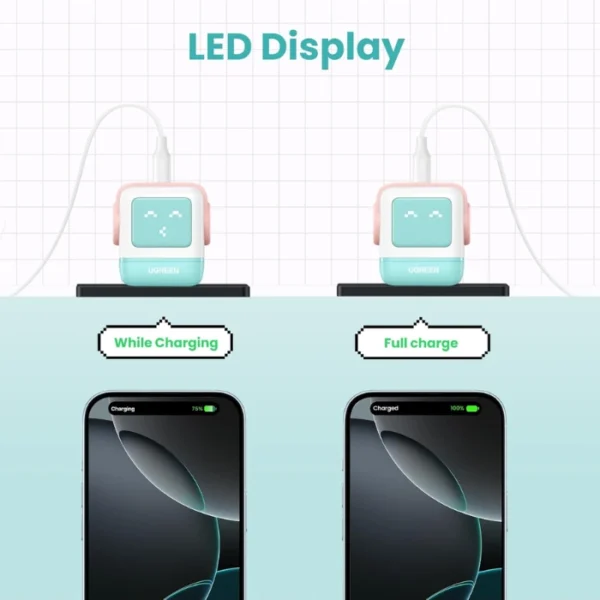 UGREEN Uno 30W Pink Blue — Cargador de carga rápida GaN, 1 puerto USB-C, azul rosa - Imagen 5