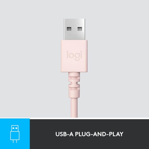 Logitech H390 Pebble Rose — Audífono con cable, 1.9m, USB, para conferencias, micrófono, rosa - Imagen 4