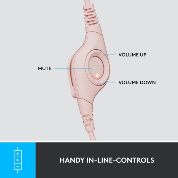 Logitech H390 Pebble Rose — Audífono con cable, 1.9m, USB, para conferencias, micrófono, rosa - Imagen 3