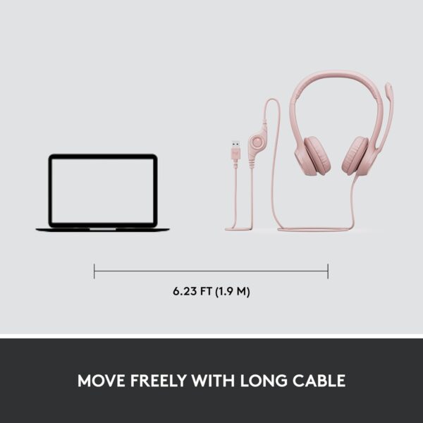 Logitech H390 Pebble Rose — Audífono con cable, 1.9m, USB, para conferencias, micrófono, rosa - Imagen 6