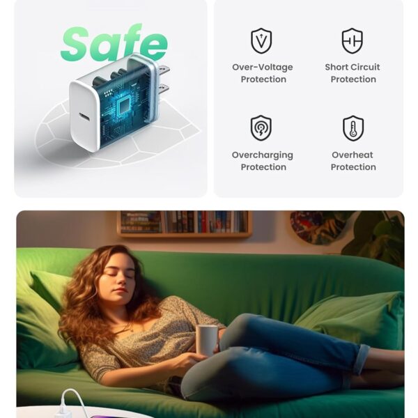 UGREEN CD137 20W —  Cargador de pared, puerto USB-C, carga rápida, blanco | 60449 - Imagen 4