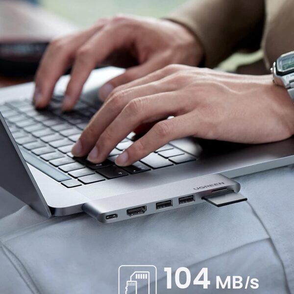 UGREEN CM380 — Hub Multifuncional USB-C, 2 puertos USB 3.0, 1 puerto HDMI RTO para tarjetas SD/TF, para MacBook Pro y MacBook Air, plateado | 80856 - Imagen 3