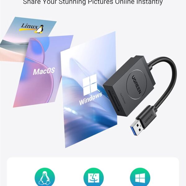 UGREEN CR127 — Lector de tarjetas, USB 3.0 SD/TF simultáneamente, negro | 20250 - Imagen 4