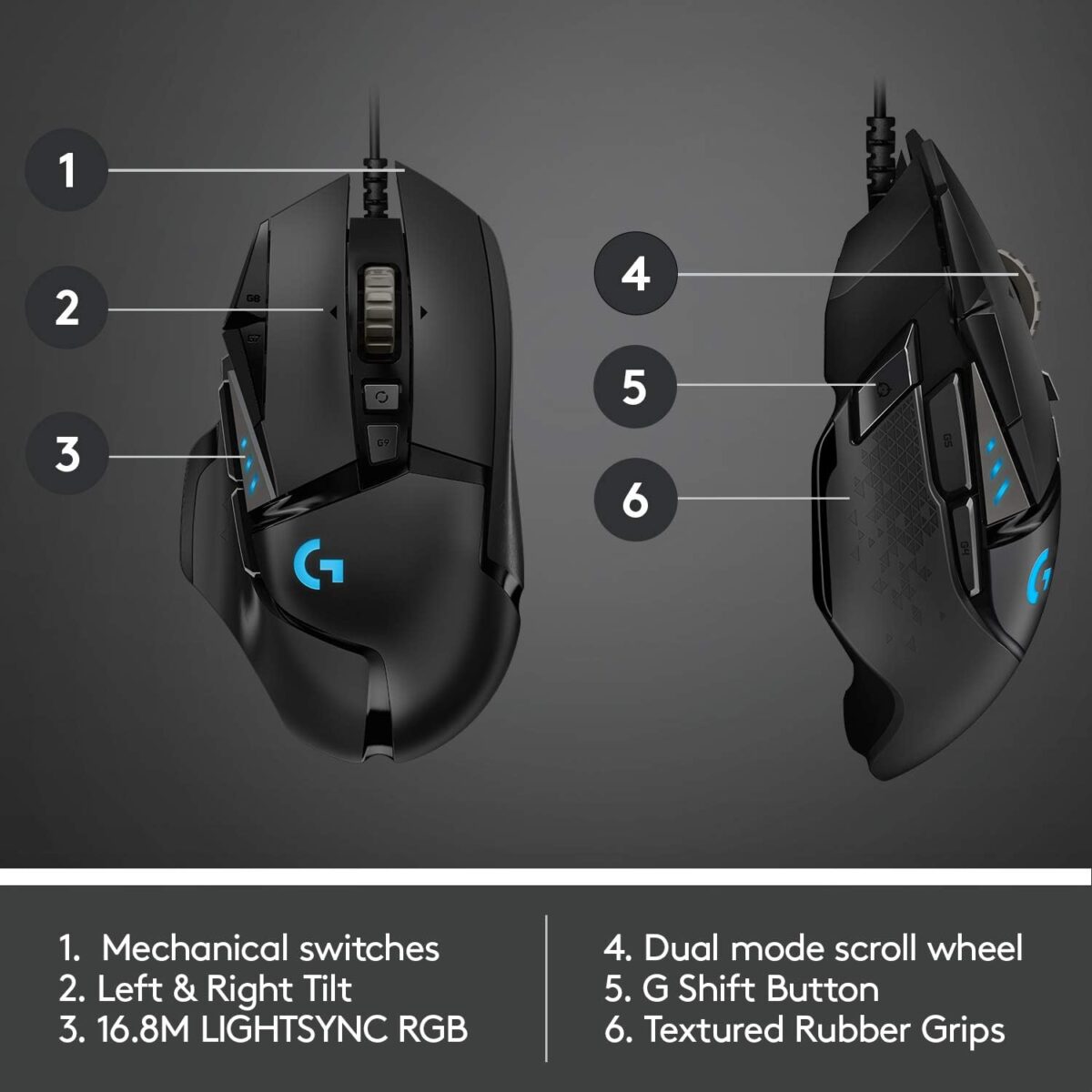 Logitech G502 HERO — Mouse cableado, HERO 25K, RGB, peso ajustable - Imagen 6