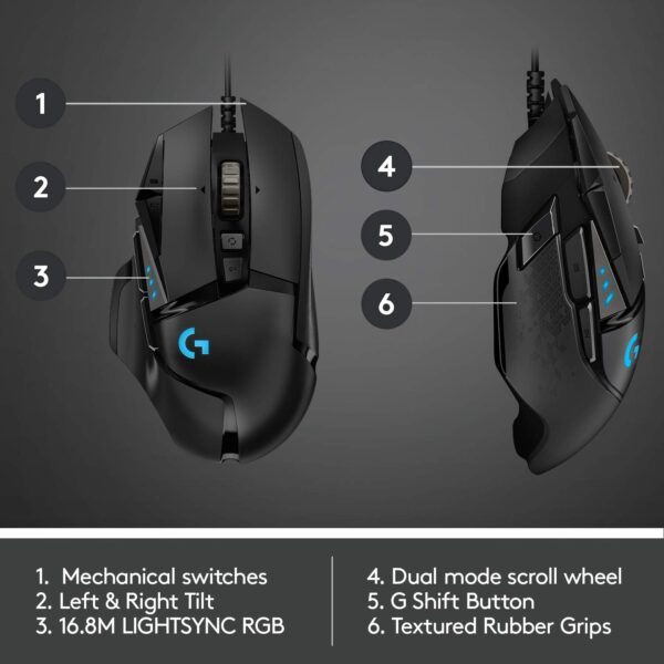Logitech G502 HERO — Mouse cableado, HERO 25K, RGB, peso ajustable - Imagen 6