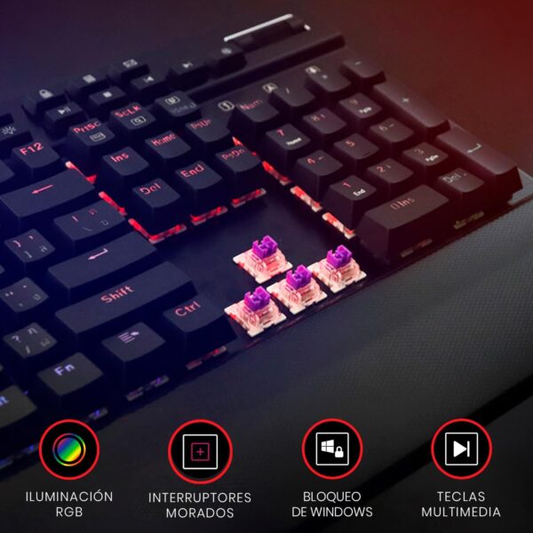 Redragon Yama K550 Black — Teclado mecánico, con cable, RGB, USB, español - Imagen 7