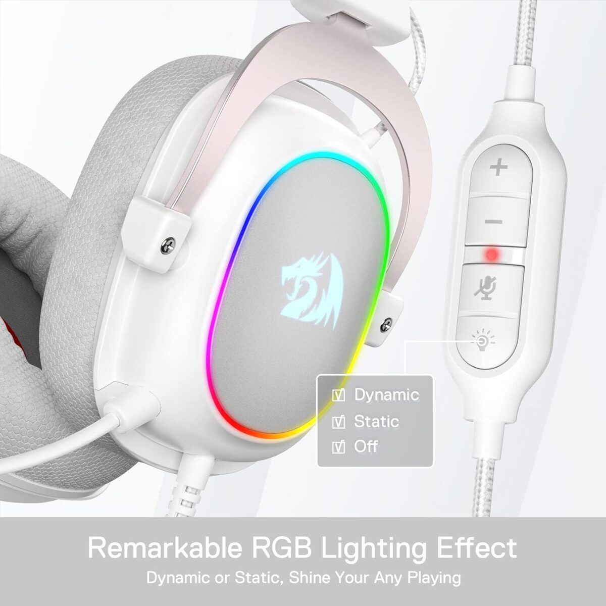 Redragon Zeus-X RGB White — Audífono con cable, 7.1 virtual, color blanco - Imagen 7