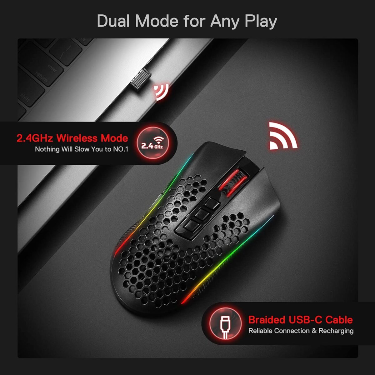 71swndwAs-S._AC_SL1500_ Redragon Storm Pro M808 Black — Mouse inalámbrico, RGB, color negro - Imagen 5