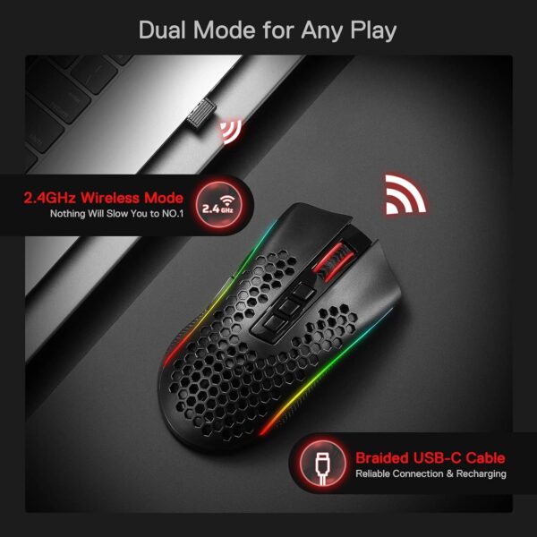Redragon Storm Pro M808 Black — Mouse inalámbrico, RGB, color negro - Imagen 5