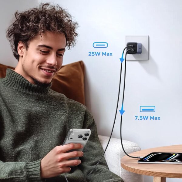 UGREEN Nexode S 35W X507 —  Cargador de pared, 1 puerto USB-A, 1 puerto USB-C, carga rápida, gris | 45222 - Imagen 8