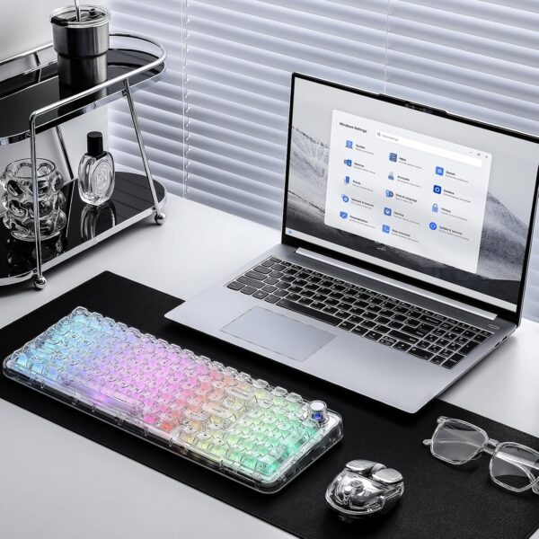 YUNZII X98 Transparent QMK/VIA — Teclado mecánico inalámbrico, Tri-Mode BT5.0/USB-C/2.4GHz, Hot Swappable, inglés, Snow Switch, Blanco | X98 - Imagen 3
