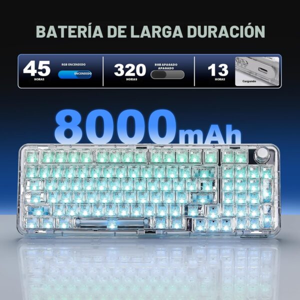 YUNZII X98 Transparent QMK/VIA — Teclado mecánico inalámbrico, Tri-Mode BT5.0/USB-C/2.4GHz, Hot Swappable, inglés, Snow Switch, Blanco | X98 - Imagen 2
