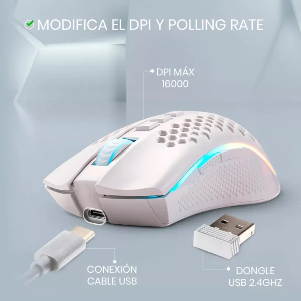Redragon Storm Pro M808 White — Mouse inalámbrico, RGB, blanco - Imagen 6