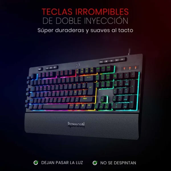 Redragon Shiva K512 Black — Teclado membrana, con cable, Full-Size, Negro, Español - Imagen 2