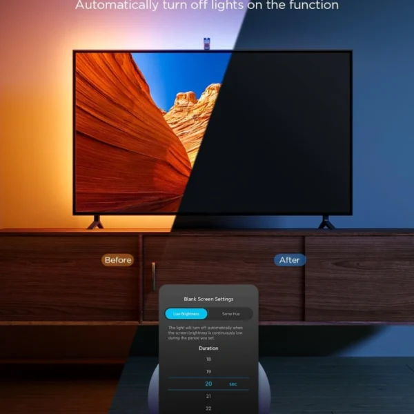 Govee TV Backlight 3 Lite —  Con función de corrección Fish-Eye, para TVs de 55 a 65", tira de luces LED RGBICW Wi-Fi de 11.8 pies, con cámara, control por voz, adaptador - Imagen 5