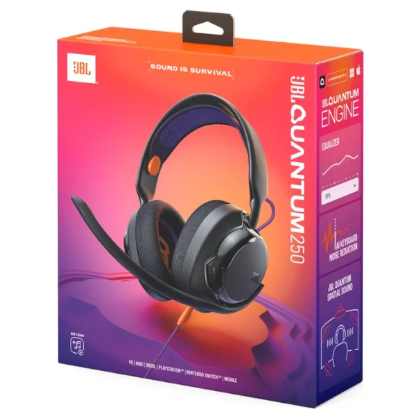 JBL Quantum 250 Black — Auriculares con cable multiplataforma para gaming, personalizables con JBL QuantumENGINE, negro - Imagen 2