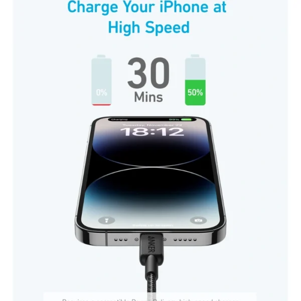 ANKER 322 USB-C a Lightning Black — 1.8m, Cable trenzado, MFi certified, negro - Imagen 2