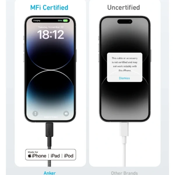 ANKER 322 USB-C a Lightning Black — 1.8m, Cable trenzado, MFi certified, negro - Imagen 3