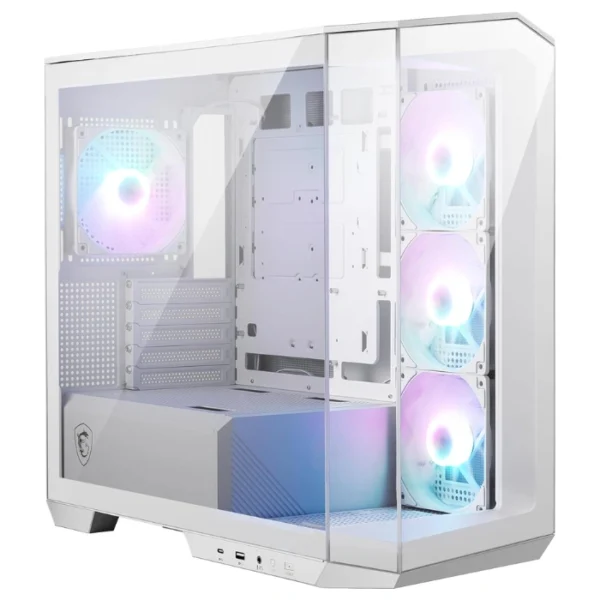 MSI MAG Pano M100R PZ White — Caja MicroATX, 4 Fans RGB 120mm, soporta motherboard con conexión trasera, blanco