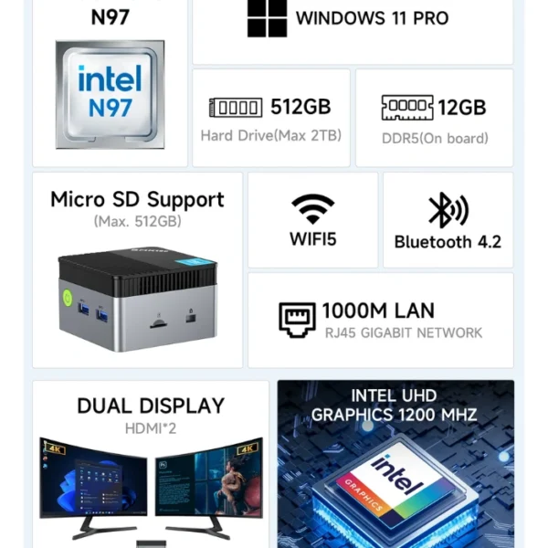 GMKtec NucBox G5 Mini PC — Intel Lake N97 | 12GB | 512GB SSD | W11 Pro - Imagen 2