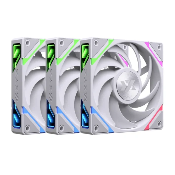 XYZ Vortex Pro A-RGB White  — Kit 3 Fans 120mm ARGB, conexión inalámbrico, reversible, 62.7CFM, blanco