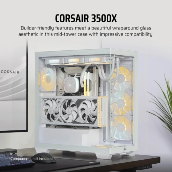 CORSAIR 3500X White — Caja ATX, sin Fans, blanco - Imagen 3