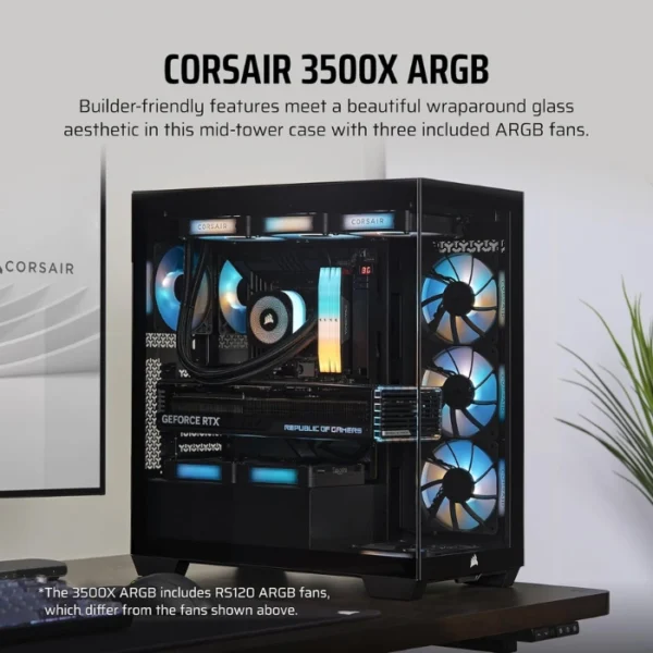 CORSAIR 3500X ARGB Black — Caja ATX, 3 Fans ARGB RS120, Vidrio templado, negro - Imagen 3