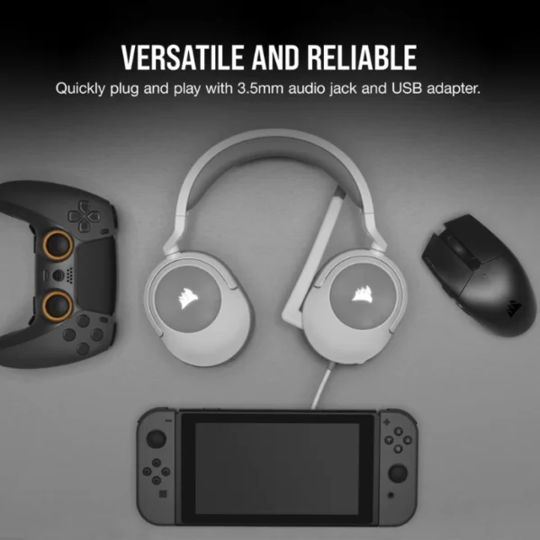 CORSAIR HS55 SURROUND White — Audífonos, 7.1, con cable, 3.5mm, adaptador USB, blanco - Imagen 8