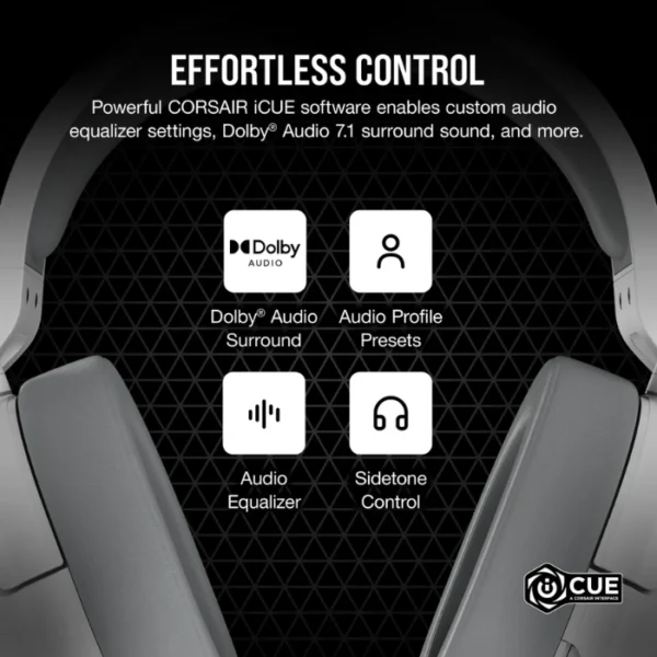 CORSAIR HS55 SURROUND White — Audífonos, 7.1, con cable, 3.5mm, adaptador USB, blanco - Imagen 6