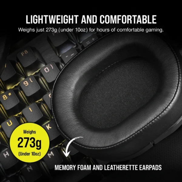 CORSAIR HS55 SURROUND Carbon — Audífonos, 7.1, con cable, 3.5mm, adaptador USB, negro - Imagen 5