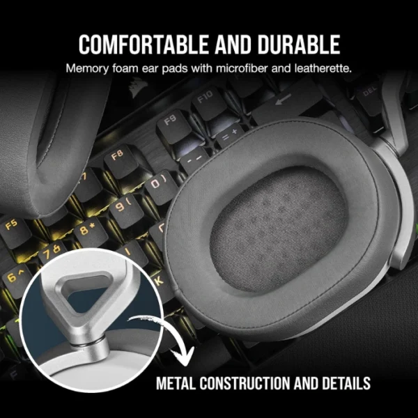 CORSAIR HS65 SURROUND White — Audífonos, 7.1, con cable, 3.5mm, adaptador USB, blanco - Imagen 6