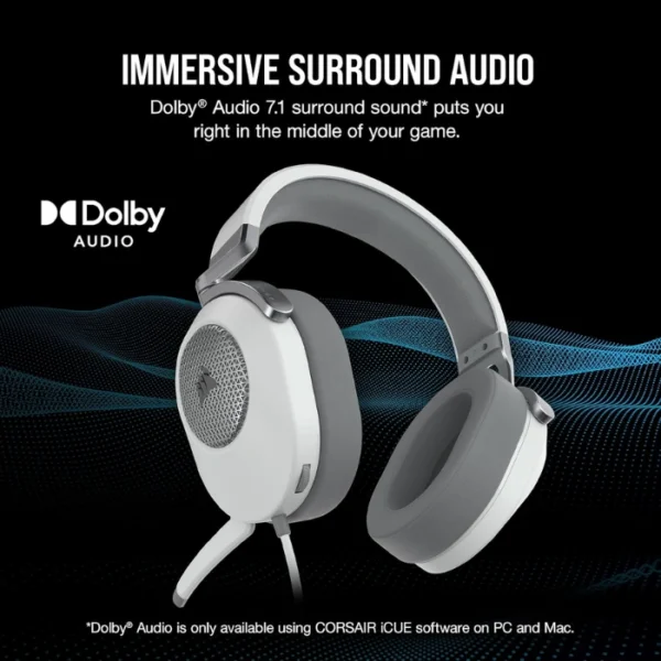 CORSAIR HS65 SURROUND White — Audífonos, 7.1, con cable, 3.5mm, adaptador USB, blanco - Imagen 4