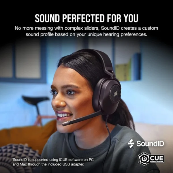 CORSAIR HS65 SURROUND Carbon — Audífonos, 7.1, con cable, 3.5mm, adaptador USB, negro - Imagen 7