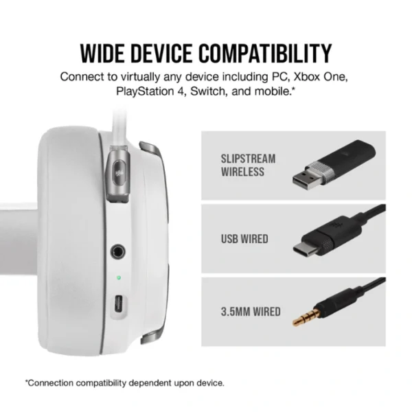 CORSAIR VIRTUOSO RGB Wireless White — Audífonos inalámbricos, 3 conexiones, sonido 7.1, RGB, blanco - Imagen 7