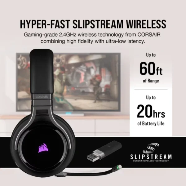 Corsair VIRTUOSO RGB Wireless Carbon — Audífonos inalámbricos, 3 conexiones, sonido 7.1, RGB, negro - Imagen 8