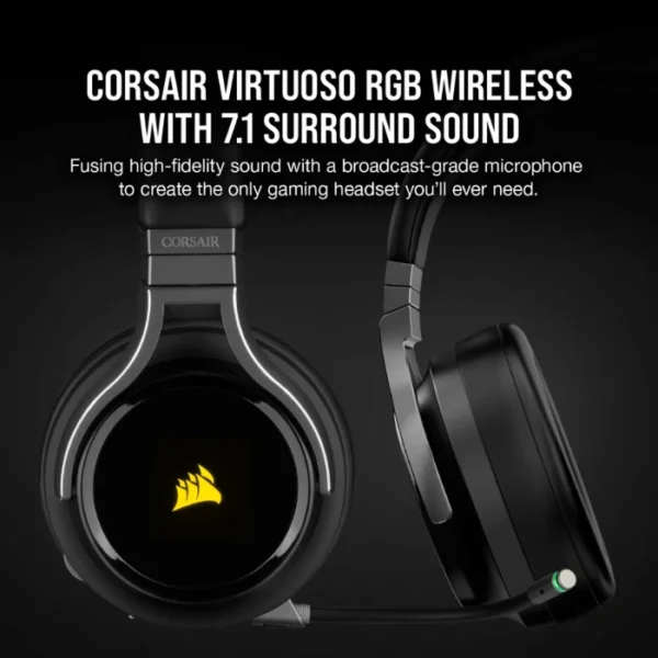 Corsair VIRTUOSO RGB Wireless Carbon — Audífonos inalámbricos, 3 conexiones, sonido 7.1, RGB, negro - Imagen 3