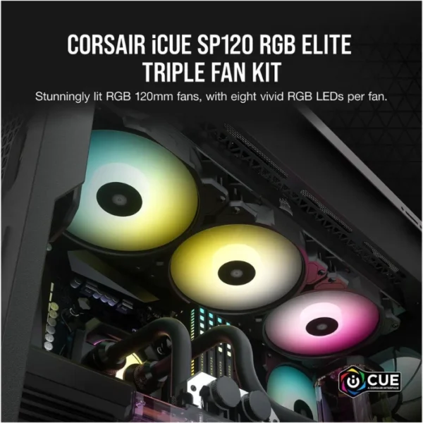 CORSAIR iCUE SP120 RGB ELITE Kit — Kit de tres ventiladores con Lighting Node Core - Imagen 2