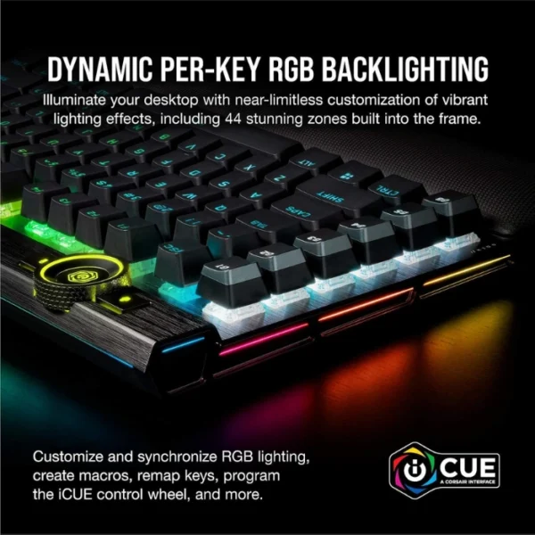 CORSAIR K100 RGB Optical-Mechanical — Teclado mecánico, con cable, Interruptor CORSAIR OPX, inglés, negro - Imagen 5