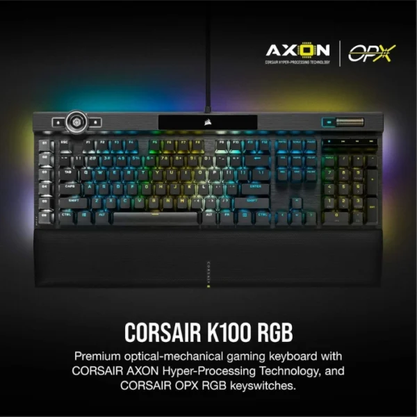 CORSAIR K100 RGB Optical-Mechanical — Teclado mecánico, con cable, Interruptor CORSAIR OPX, inglés, negro - Imagen 2
