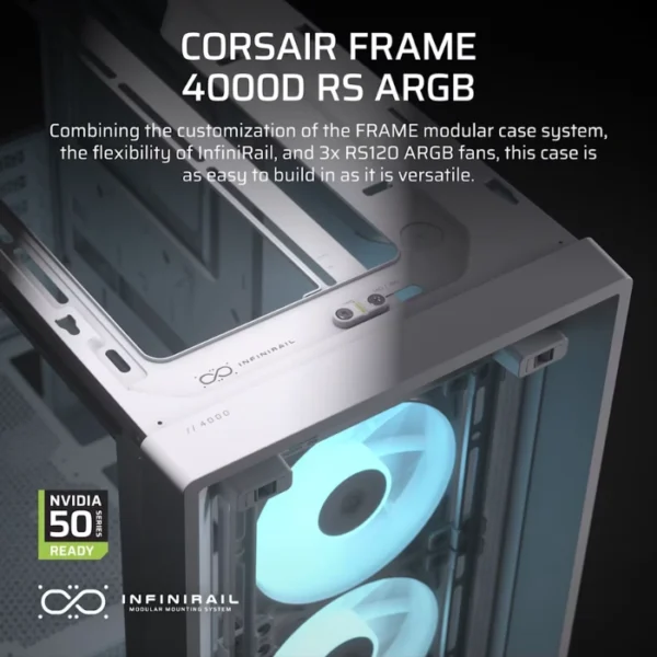 CORSAIR Frame 4000D RS ARGB White — Caja ATX, 3 Fans RS120 ARGB, blanco - Imagen 3
