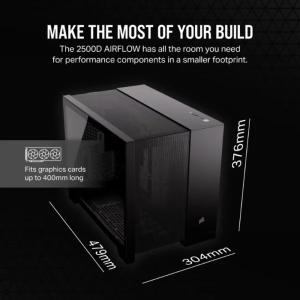 CORSAIR 2500D AIRFLOW Black — Caja microATX, Sin Fans, negro - Imagen 7