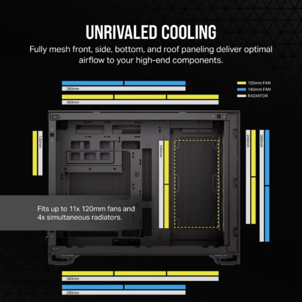 CORSAIR 2500D AIRFLOW Black — Caja microATX, Sin Fans, negro - Imagen 8