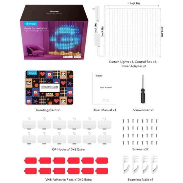 Govee Curtain Lights — 1.50m x 2m, Luces de cortina LED inteligentes, IP65 impermeable - Imagen 9