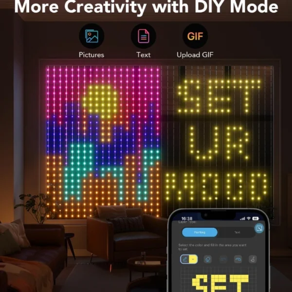 Govee Curtain Lights — 1.50m x 2m, Luces de cortina LED inteligentes, IP65 impermeable - Imagen 5