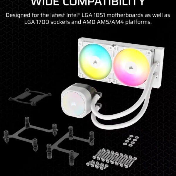 CORSAIR Nautilus 240 RS ARGB White — Enfriamiento Líquido AiO 240mm, Daisy-Chain, socket LGA1851/1700-AM5/AM4, blanco - Imagen 3