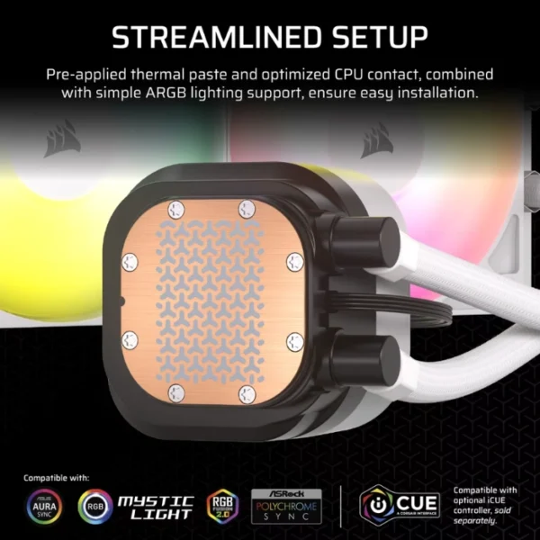 CORSAIR Nautilus 240 RS ARGB White — Enfriamiento Líquido AiO 240mm, Daisy-Chain, socket LGA1851/1700-AM5/AM4, blanco - Imagen 5