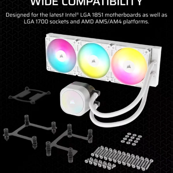 CORSAIR Nautilus 360 RS ARGB White — Enfriamiento Líquido AiO 360mm, Daisy-Chain, socket LGA1851/1700-AM5/AM4, blanco - Imagen 2