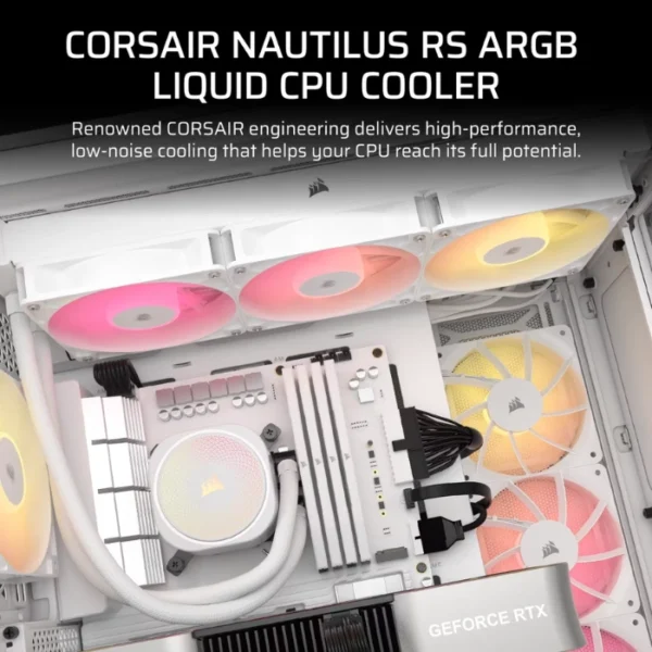 CORSAIR Nautilus 360 RS ARGB White — Enfriamiento Líquido AiO 360mm, Daisy-Chain, socket LGA1851/1700-AM5/AM4, blanco - Imagen 3